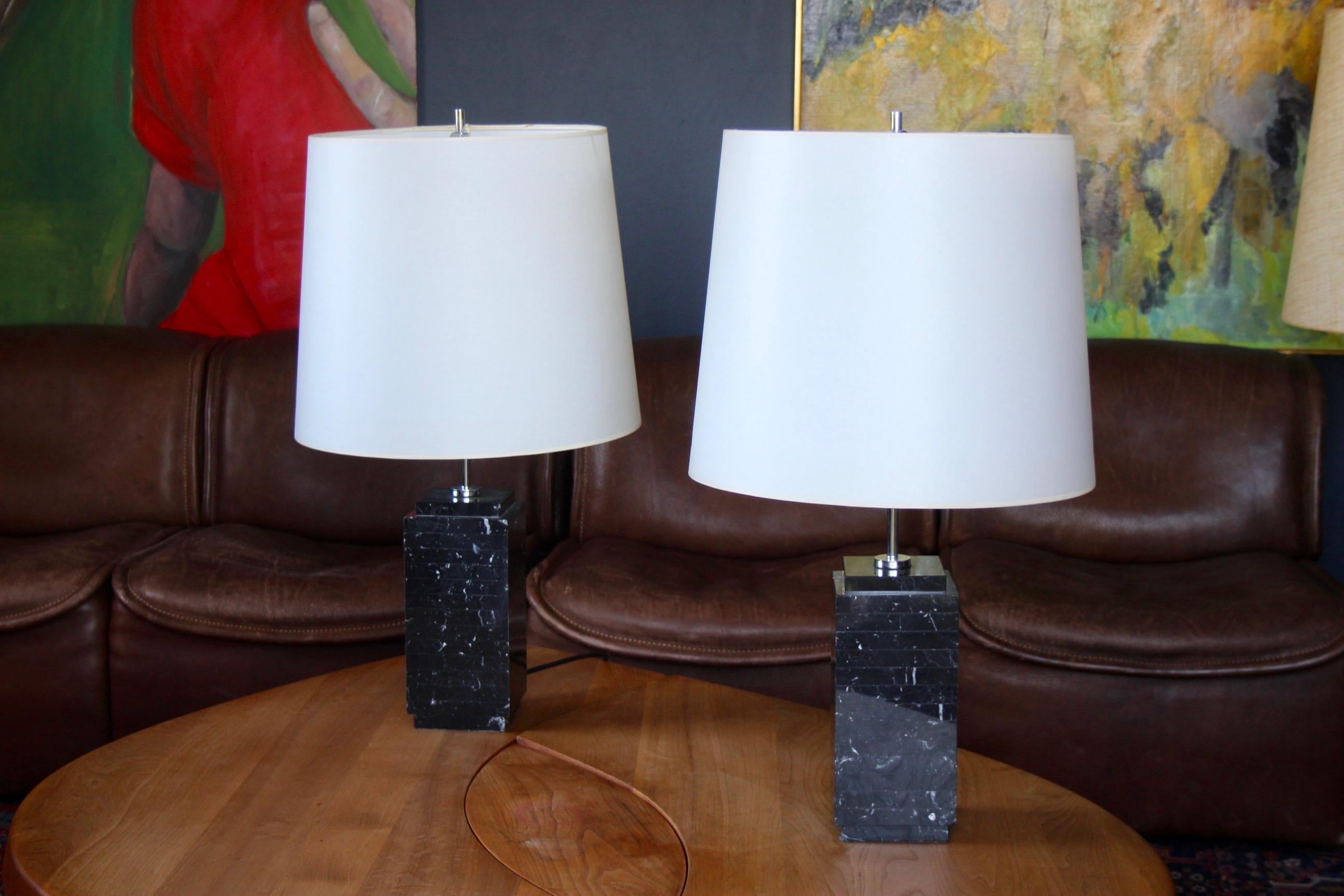 American Pair of black marble Florence Knoll table lamp