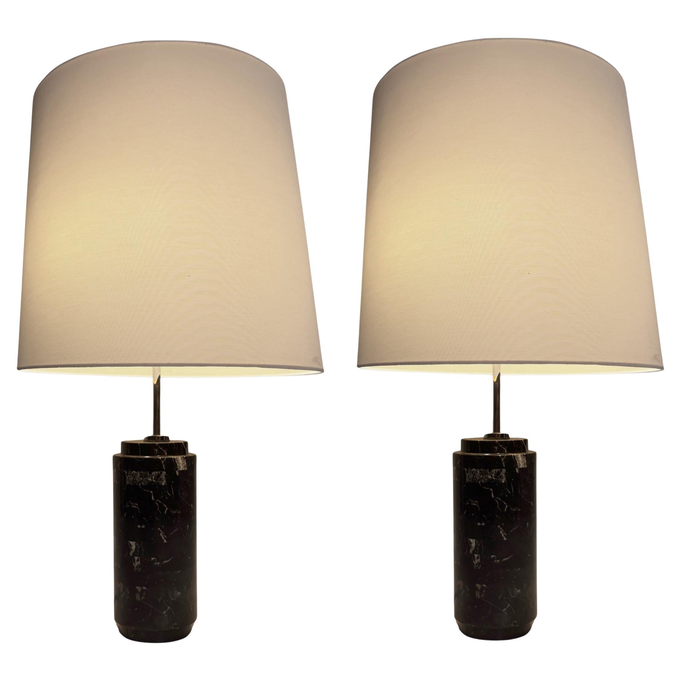 Pair of black marble lamps with sliding shade by F.Knoll, Knoll Intl, circa 1960