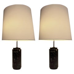 Pair of black marble lamps with sliding shade by F.Knoll, Knoll Intl, circa 1960