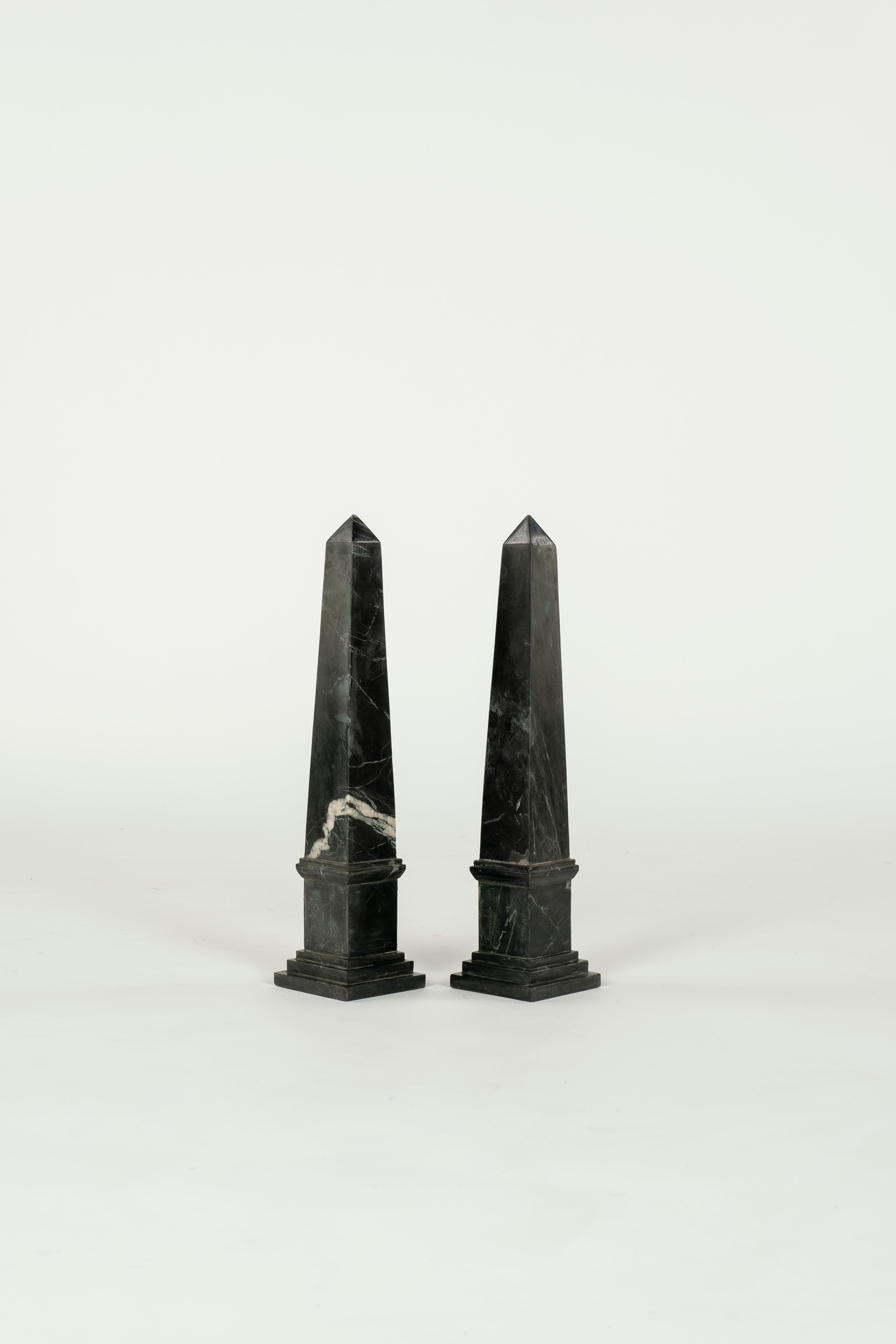 French Pair of Black Marble Obelisks For Sale