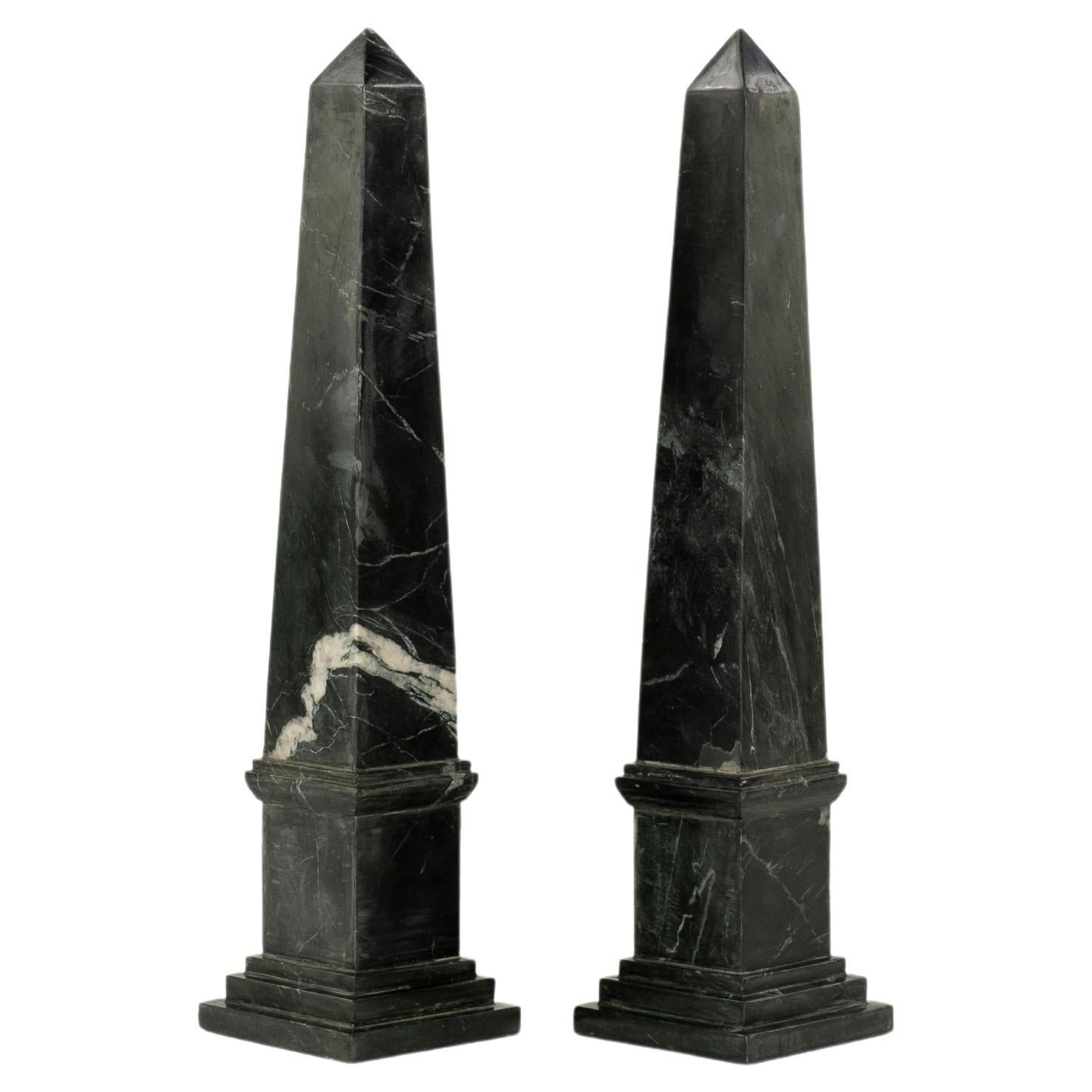 Pair of Black Marble Obelisks For Sale
