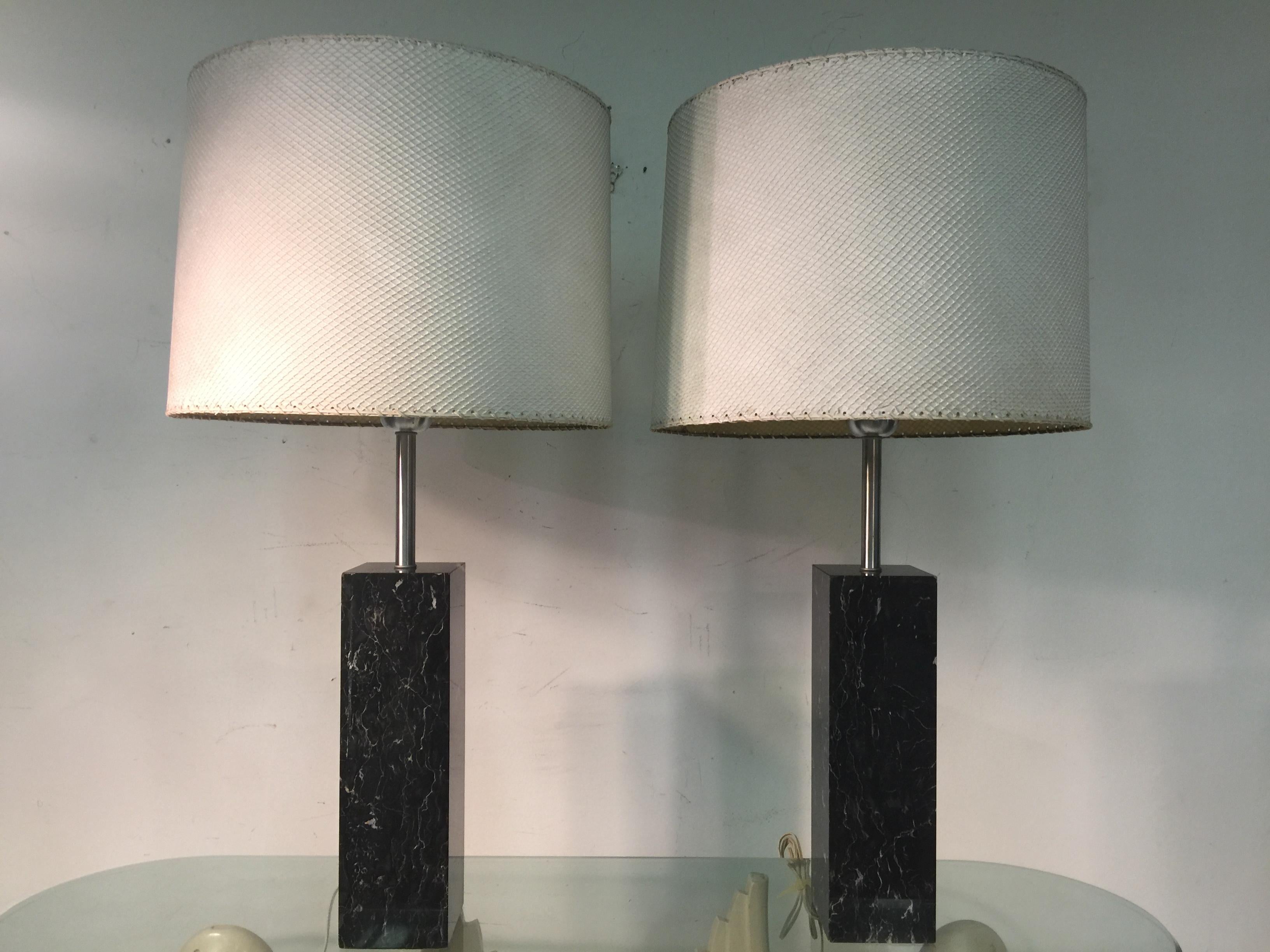 Pair of Rectangular Black Marble Lamps Designed by Nessen Lamps For Sale 3