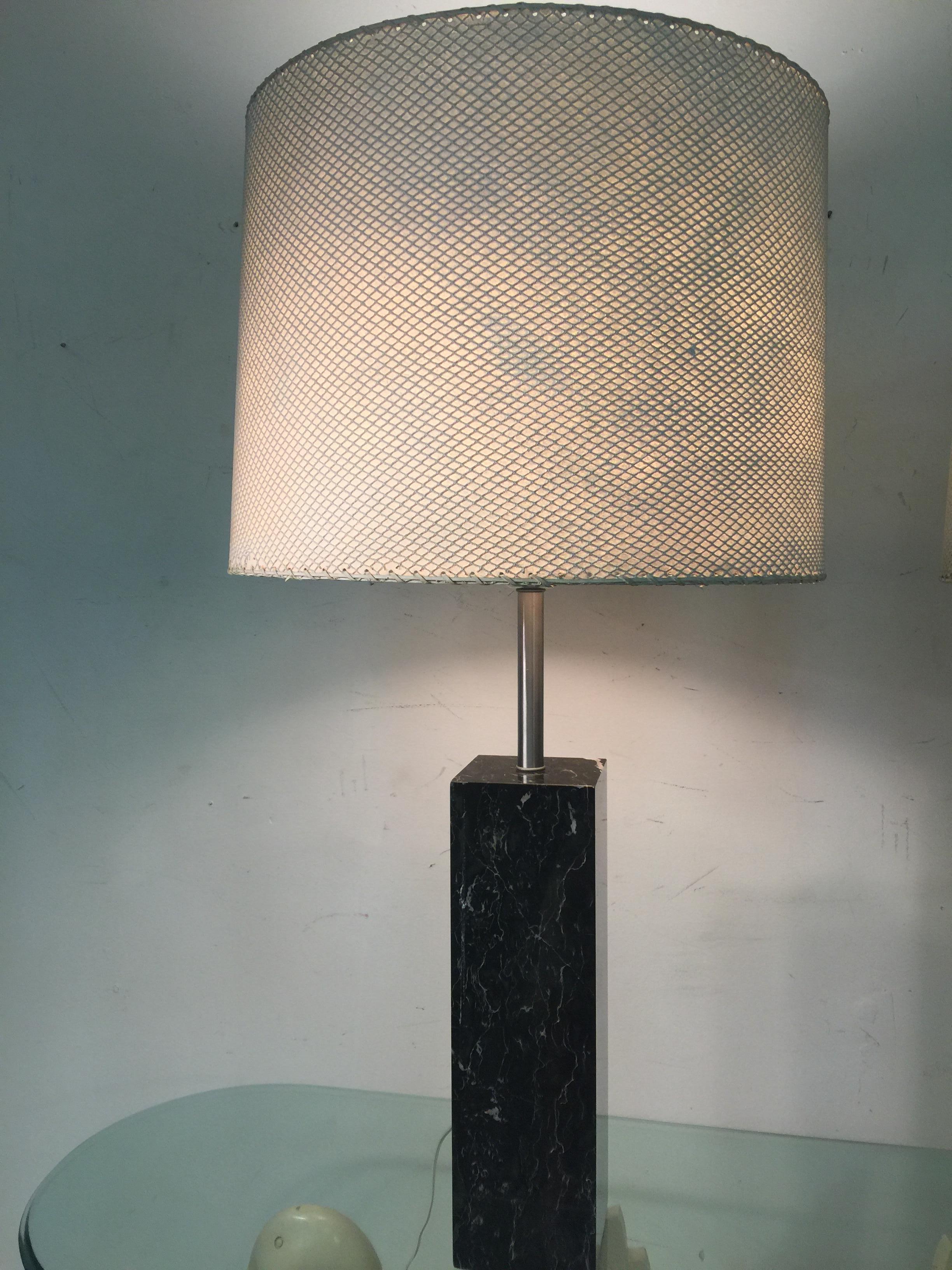 Pair of Rectangular Black Marble Lamps Designed by Nessen Lamps For Sale 4