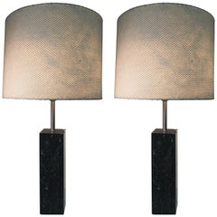 Pair of Rectangular Black Marble Lamps Designed by Nessen Lamps