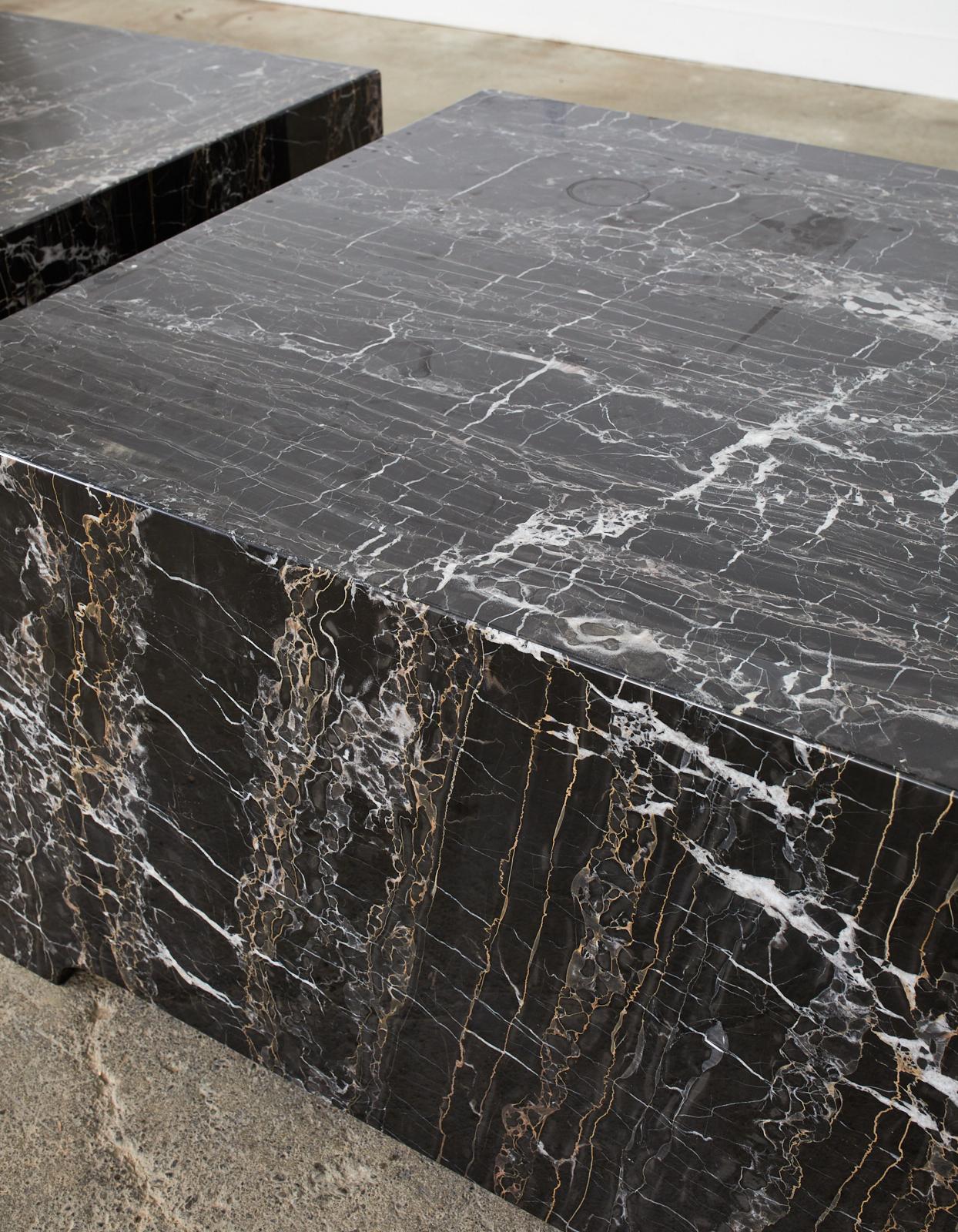 20th Century Pair of Black Marble Square Block Coffee Cocktail Tables For Sale