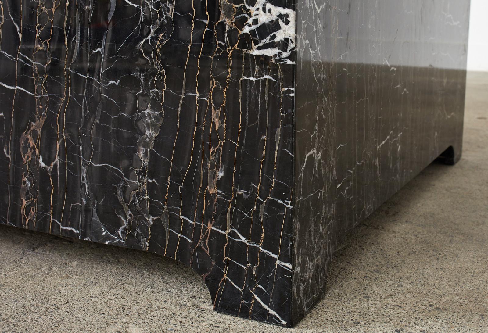 Hand-Crafted Pair of Black Marble Square Block Coffee Cocktail Tables For Sale