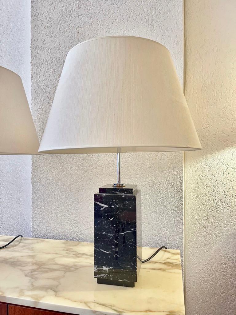 American Pair of Black Marble Table Lamps by Florence Knoll, US ca. 1960s For Sale