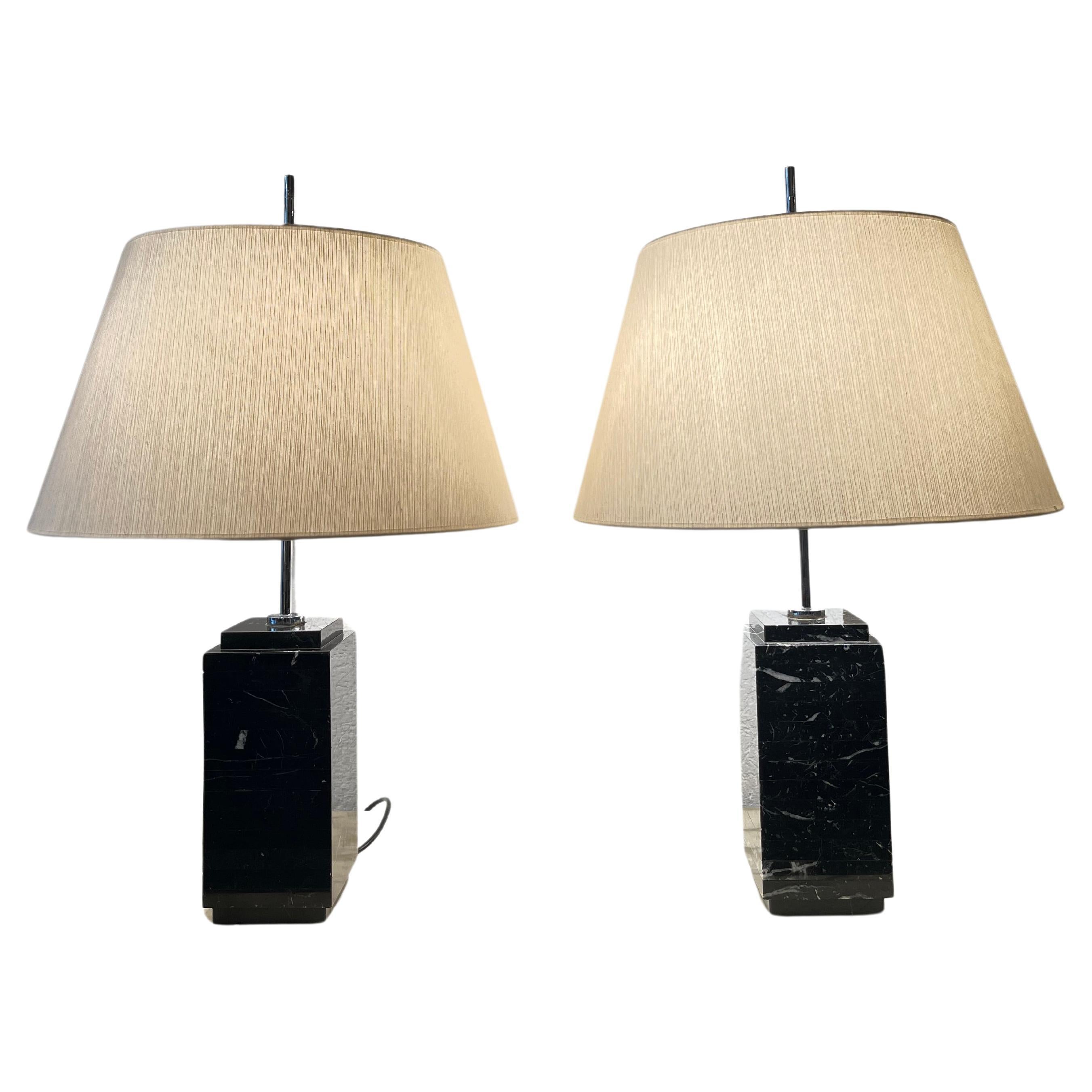 Pair of Black Marble Table Lamps by Florence Knoll, US ca. 1960s For Sale