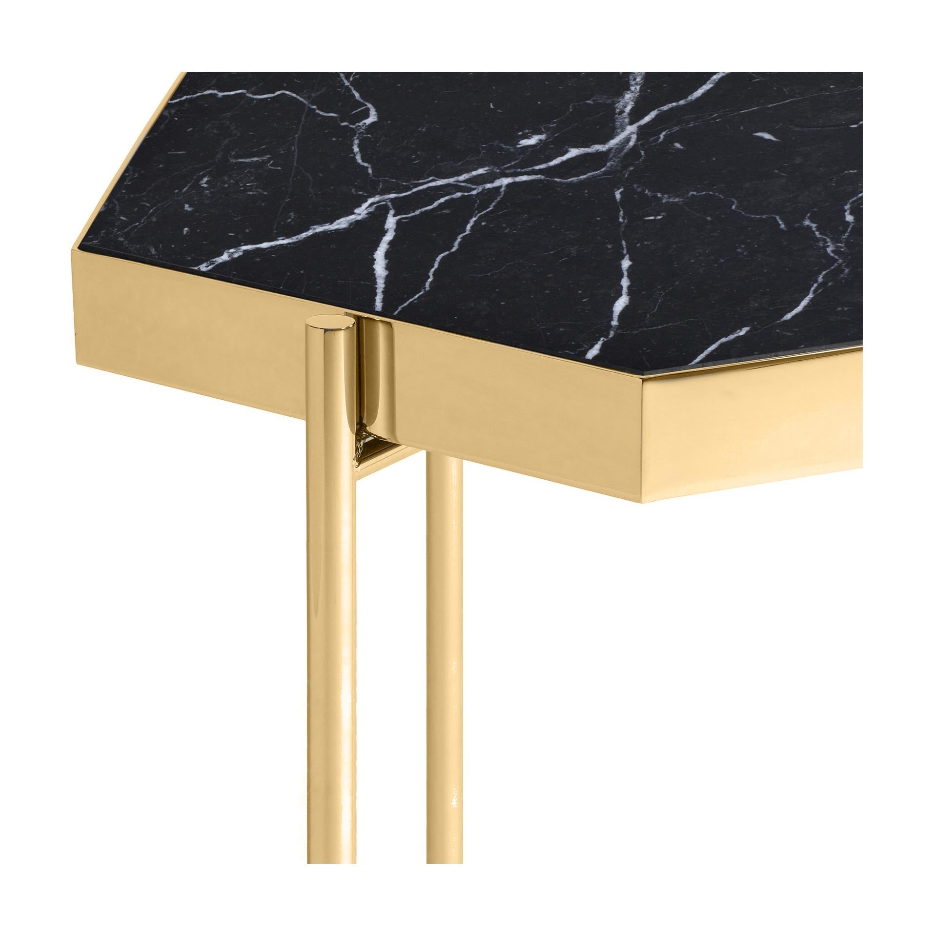 Portuguese Pair of Black Marble Titanium Gold Side Tables For Sale