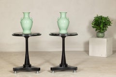 Pair of Black Marble Top Gueridon Tables with Silver Metal Ball Feet