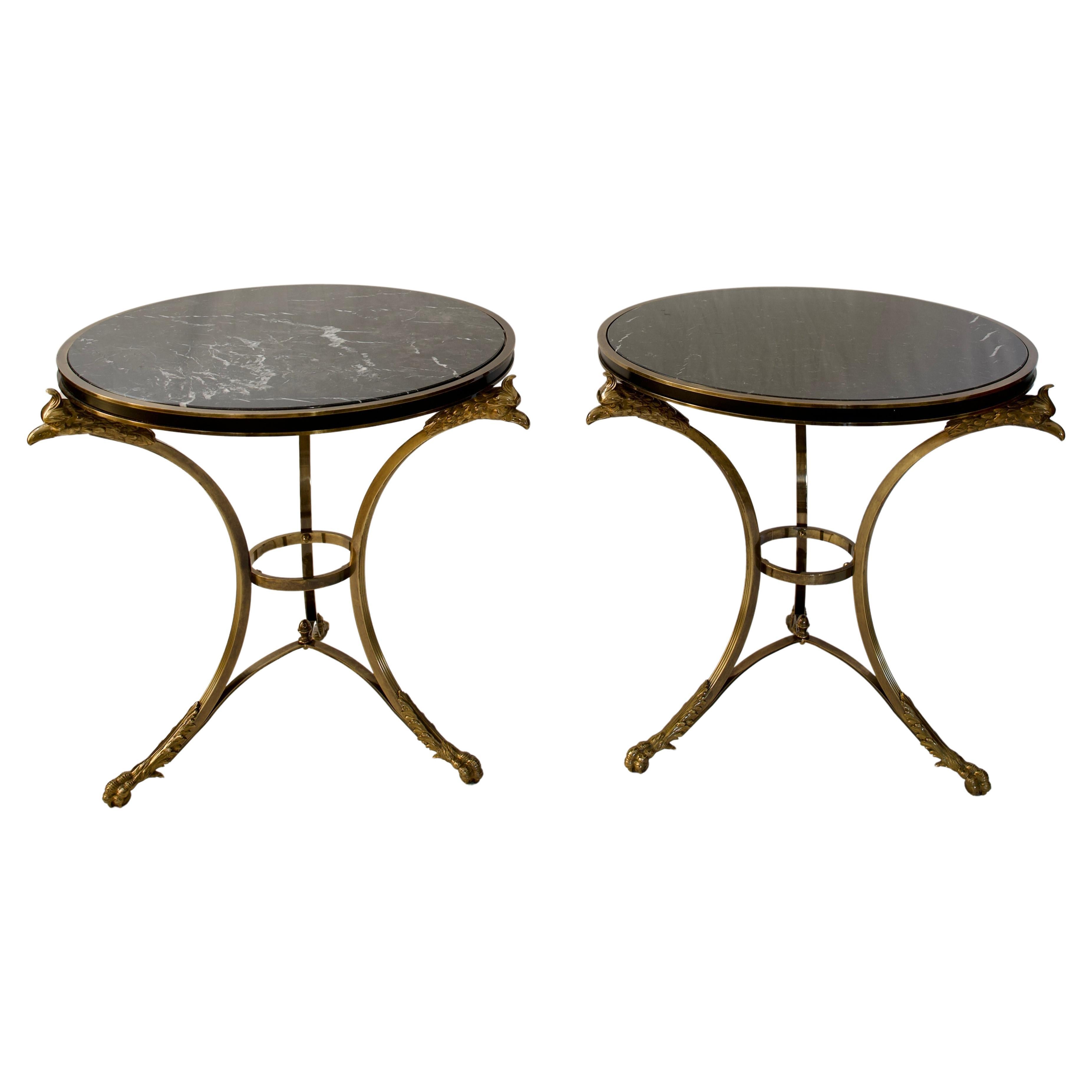 Pair of Black Marble Top Side Tables by Alberto Orlandi, Pair of Gueridon Tables