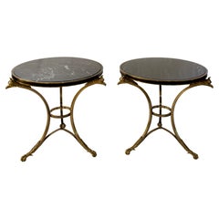 Retro Pair of End Tables by Alberto Orlandi, Pair of Gueridon Tables with Marble Tops