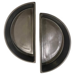 Pair of Black Mate Ceramic Ikebana Planters Modernist