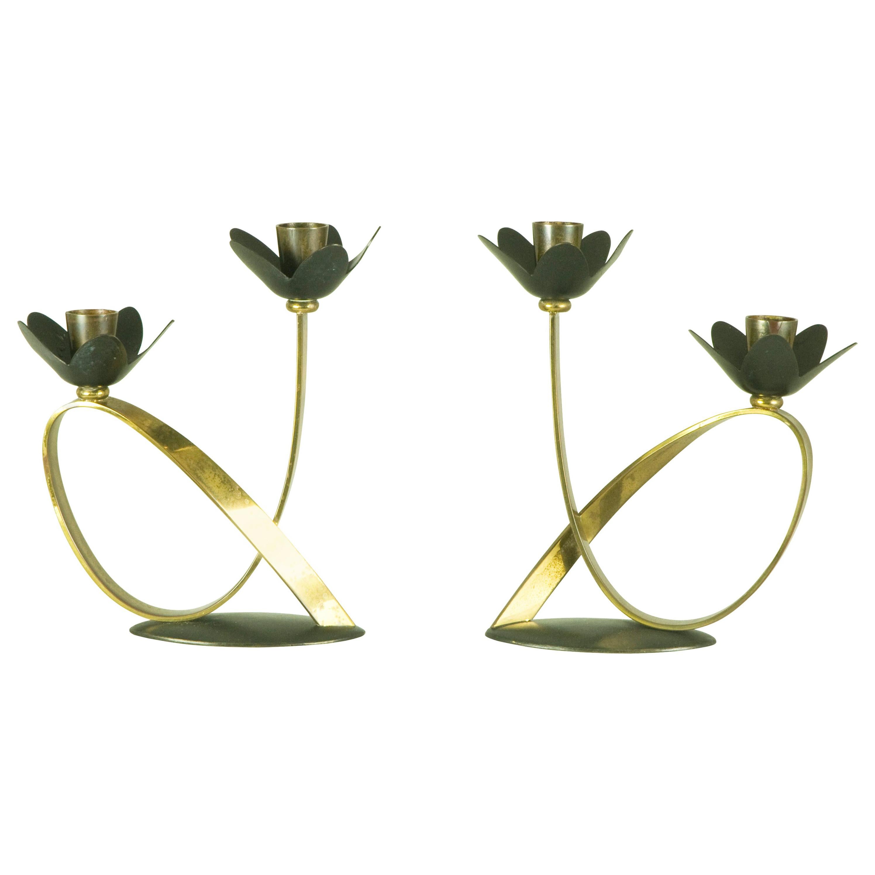 Pair of Black Ceramic Candlestick Holders at 1stDibs
