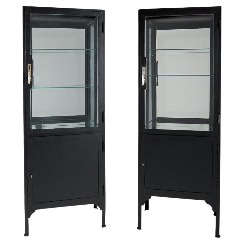 Pair of Black Metal and Glass Vitrines, 21st century For Sale