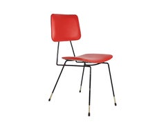 Pair of Black Metal and Red Skai Italian 1950s Chairs in the Style of G. Rinaldi