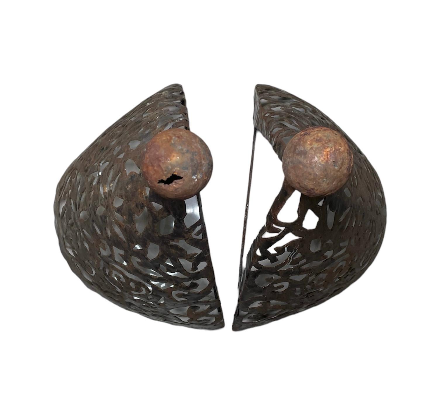Hand-Crafted Pair Of Black Metal Conical Wall Planters For Sale