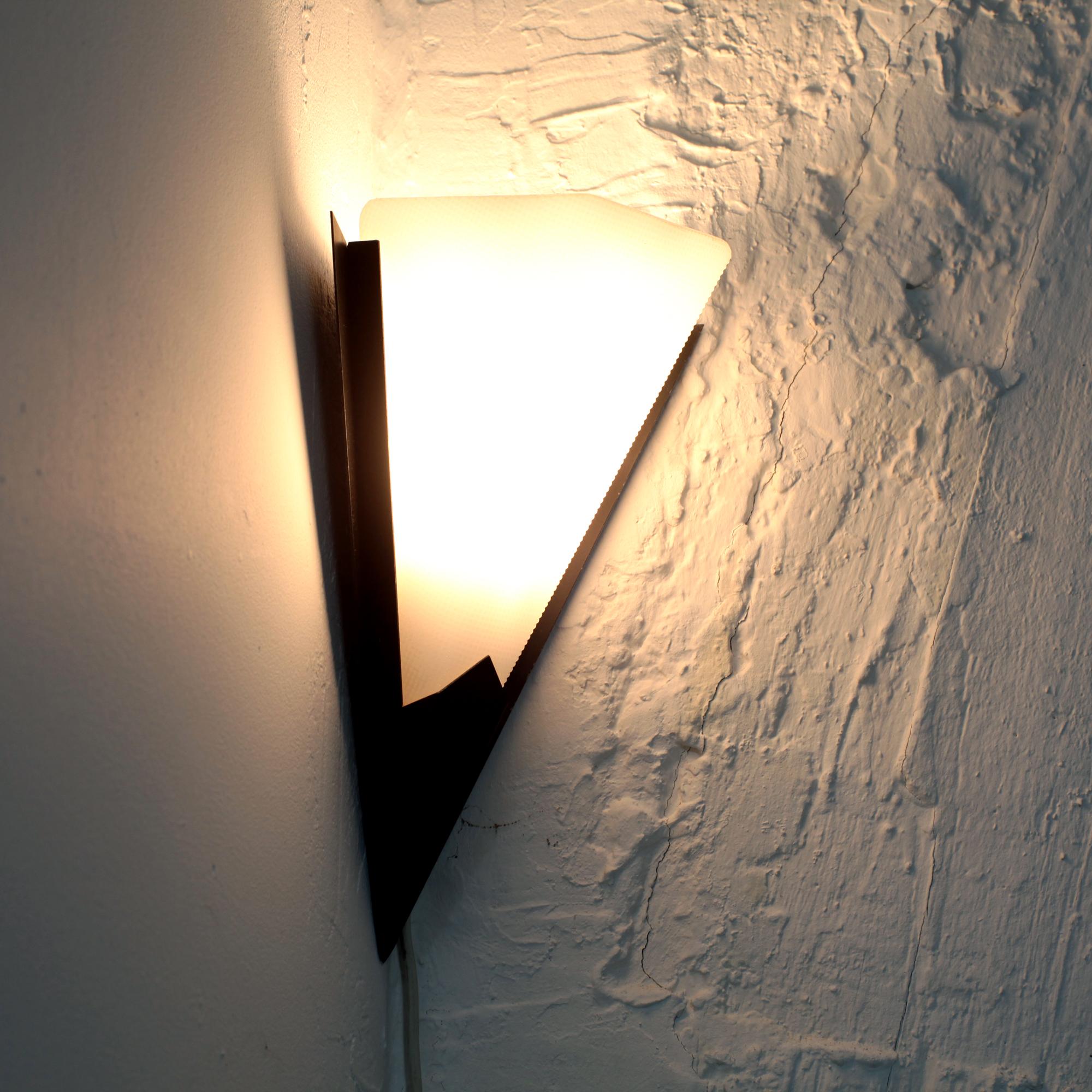 Mid-Century Modern Pair of Black Metal French Wall Lights By Disderot  France 1960 For Sale