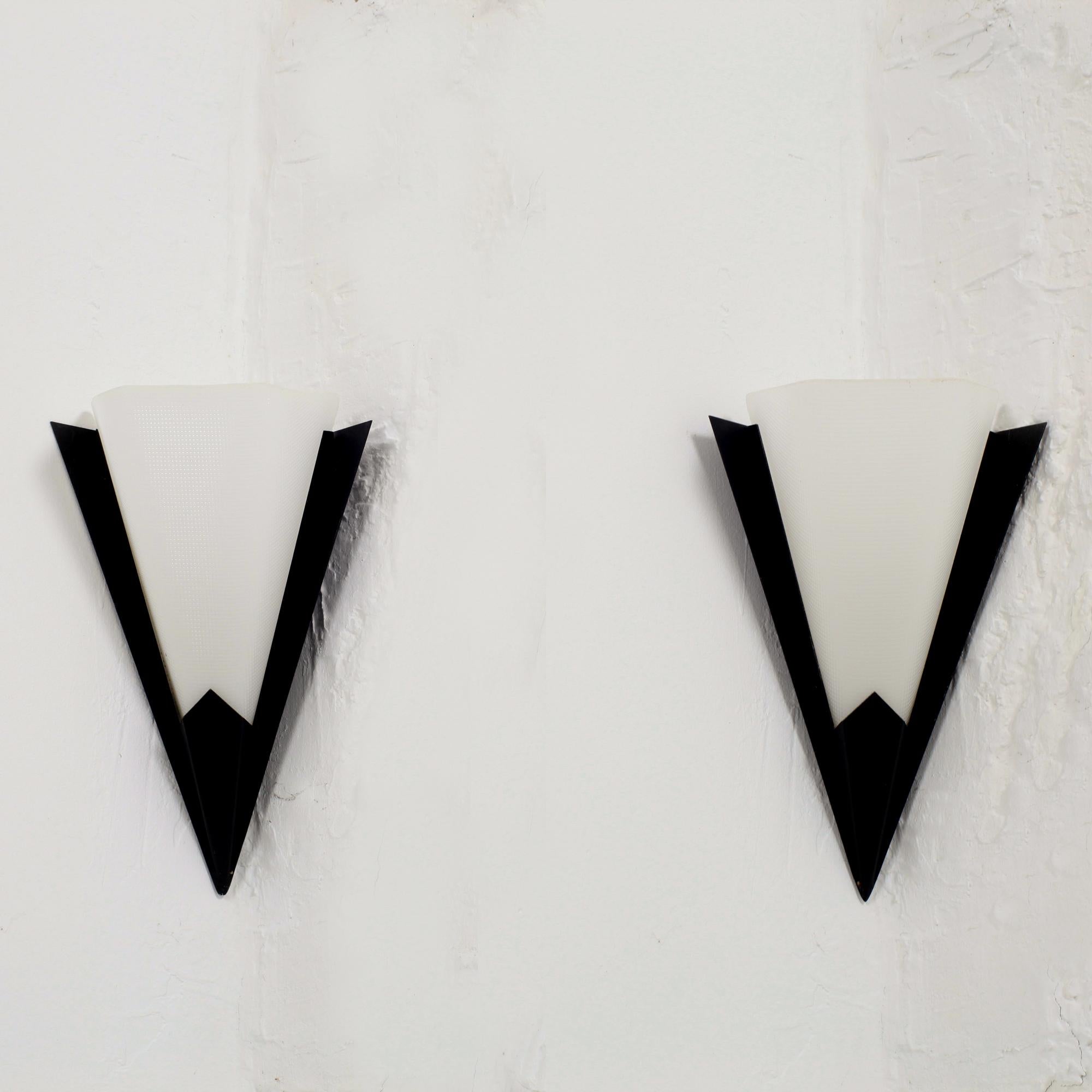 Mid-20th Century Pair of Black Metal French Wall Lights By Disderot  France 1960 For Sale