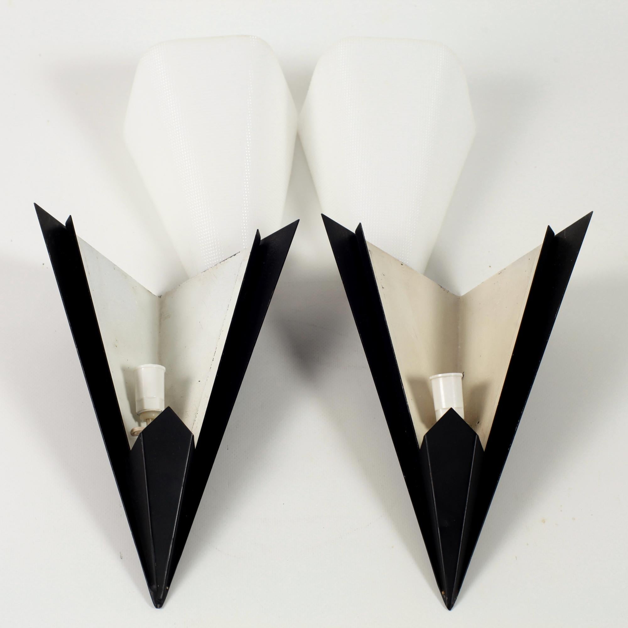 Pair of Black Metal French Wall Lights By Disderot  France 1960 For Sale 3