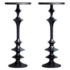 Pair of Black Metal Side High Column Tables