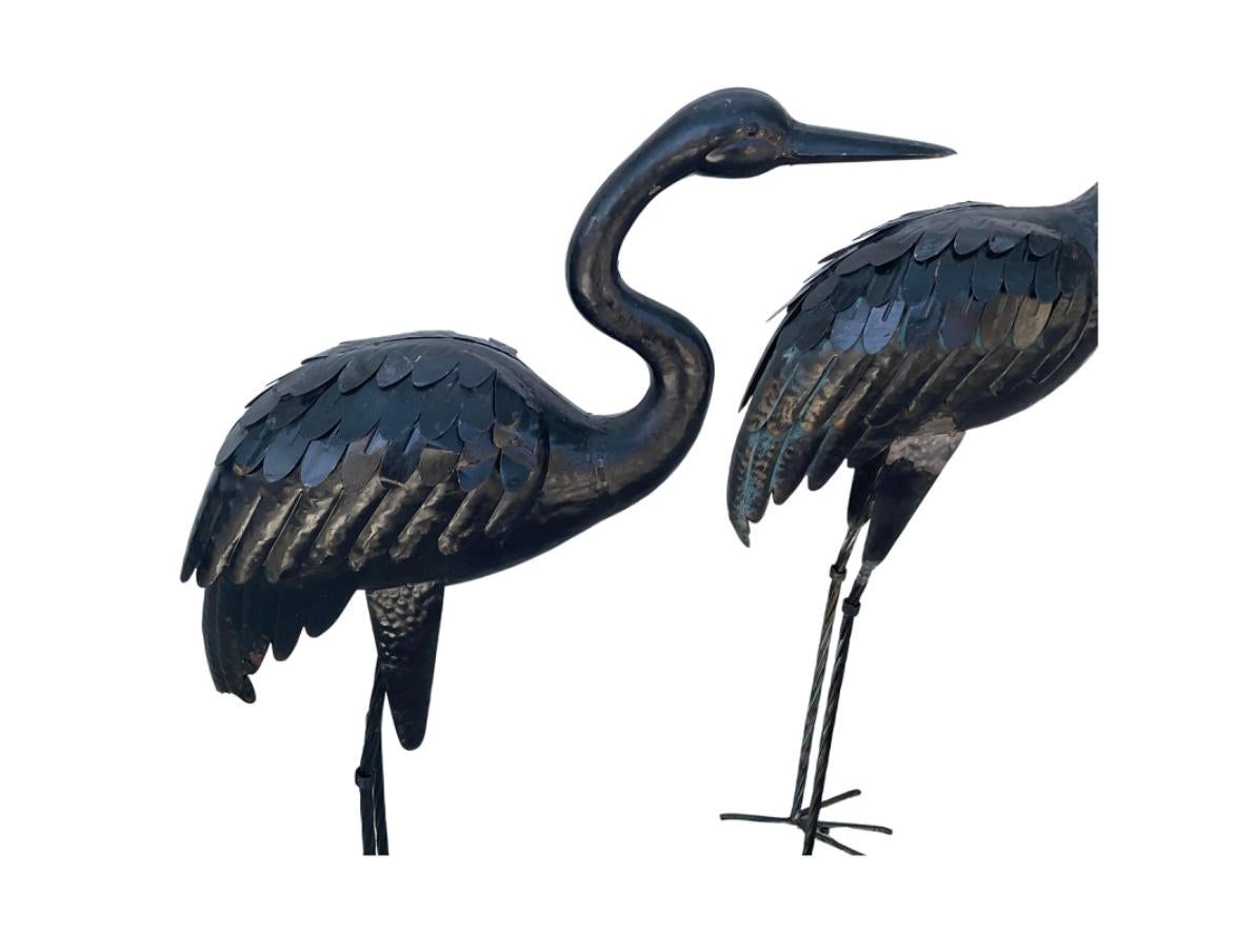Pair of Black Metal Standing Cranes For Sale at 1stDibs