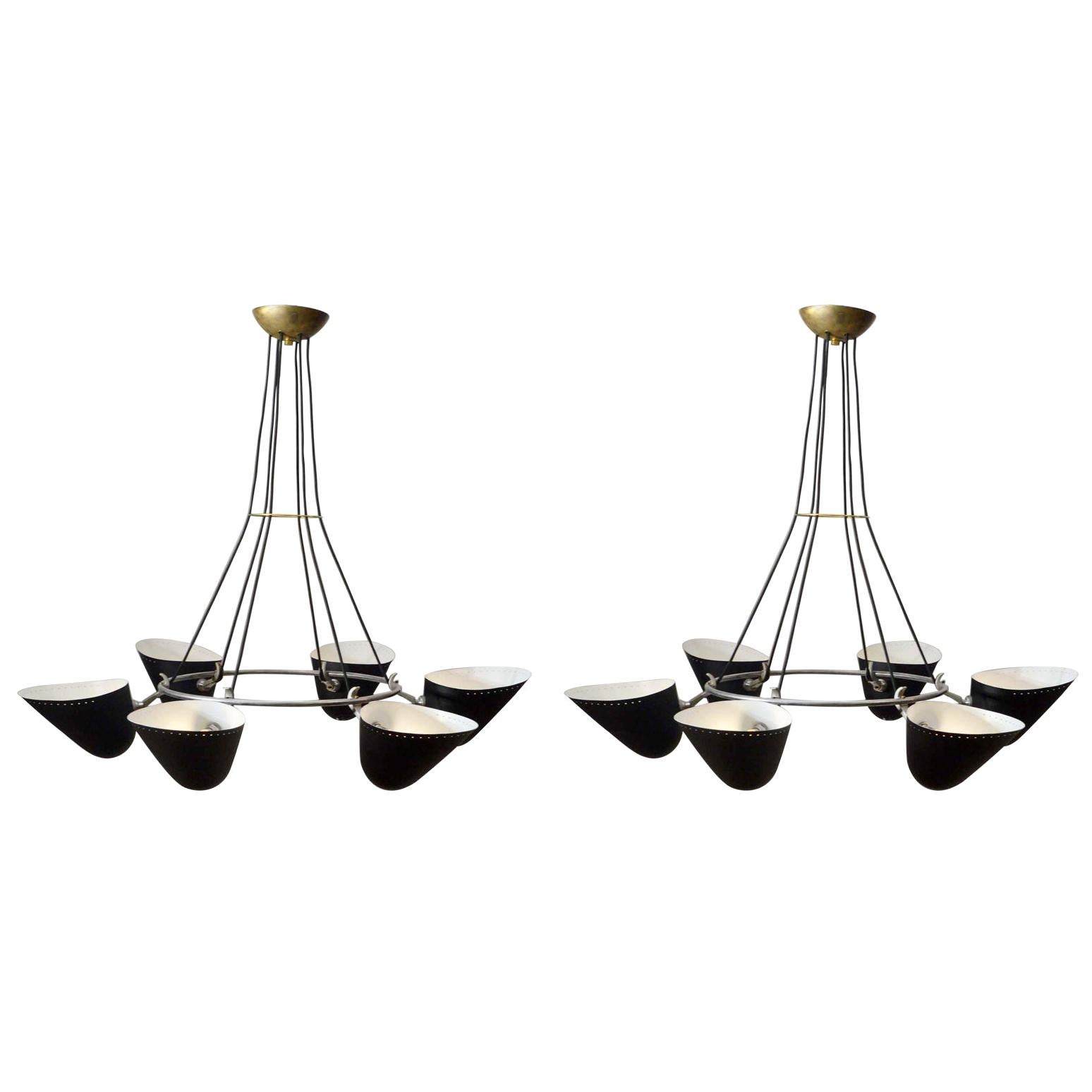 Pair of Black Metal Up Light Chandelier’s A.B. Read for Troughton & Young, 1940s