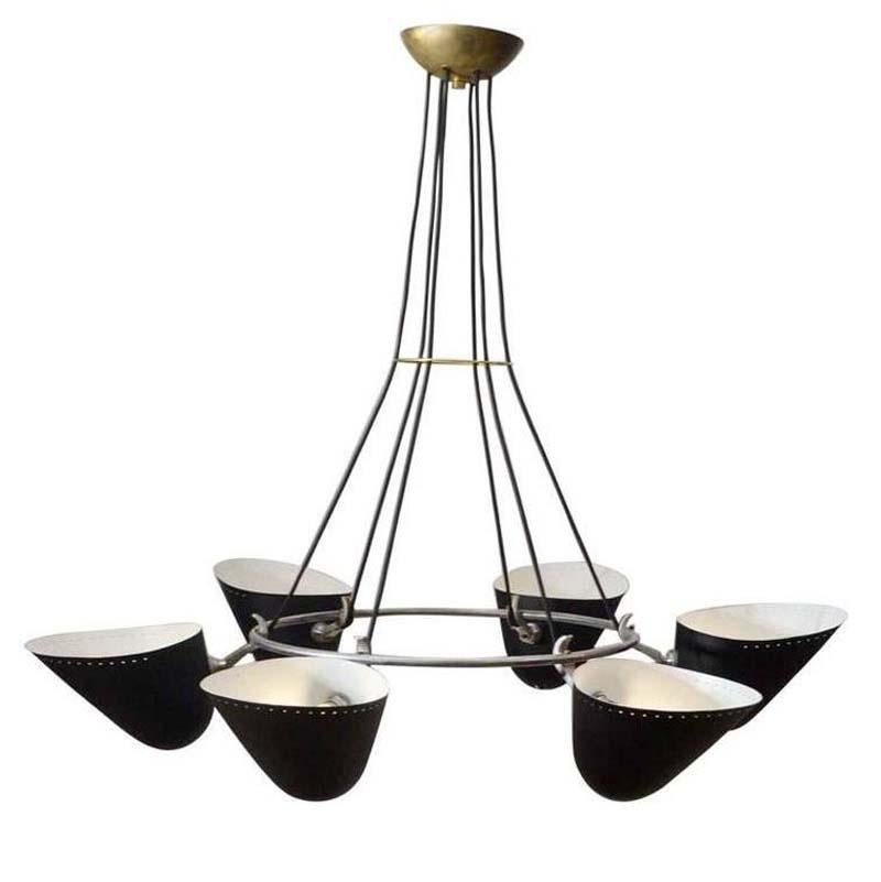 Mid-Century Modern Pair of Black Metal Up Light Chandelier’s A.B. Read for Troughton & Young, 1940s