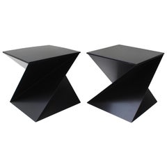 Pair of Black Metal Zig-Zag Side Tables