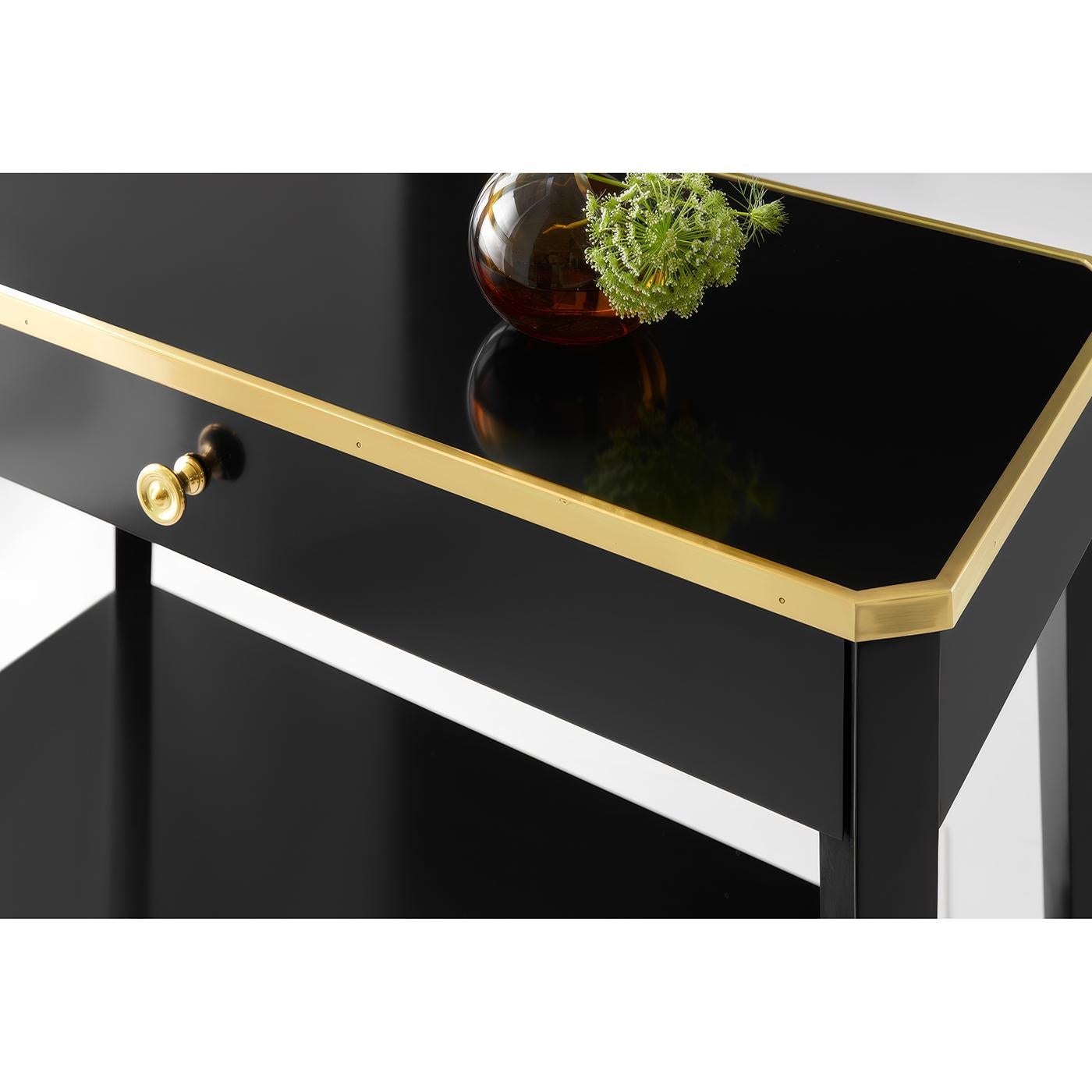 Mid-Century Modern Pair of Black Mid Century Bedside Tables For Sale