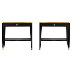 Paar schwarze Mid Century Nachttische