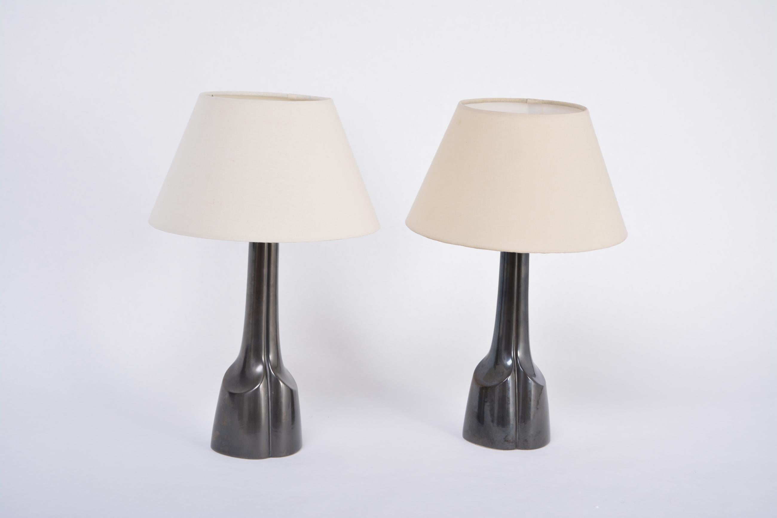 Danish Pair of Black Mid-Century Modern Ceramic Table Lamps Model 940 by Soholm