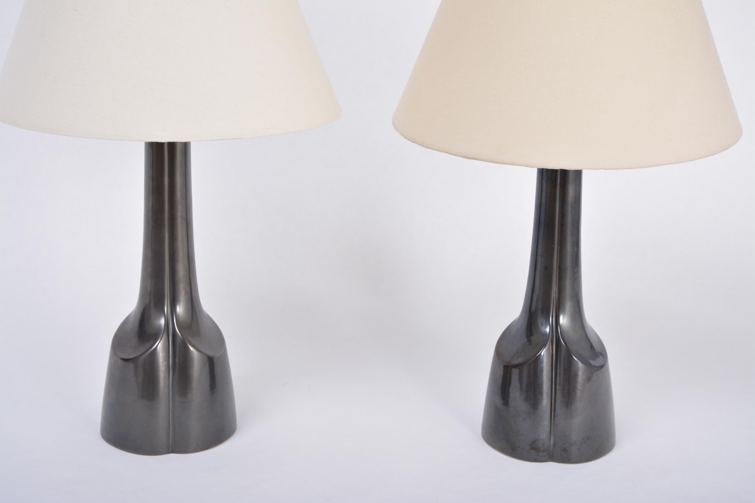 Pair of Black Mid-Century Modern Ceramic Table Lamps Model 940 by Soholm In Good Condition In Berlin, DE