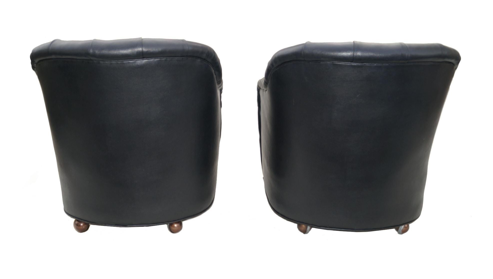 Pair of Black Mid-Century Modern Ward Bennett Style Tufted Lounge Chairs Casters For Sale 2