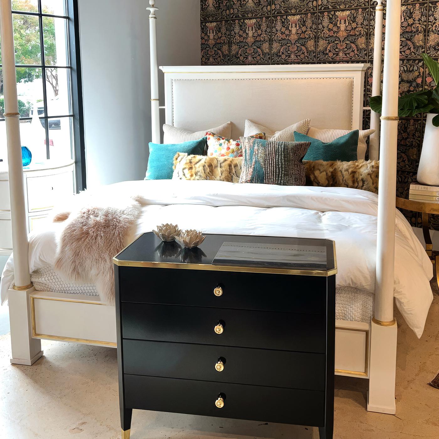 Brass Pair of Black Mid Century Nightstands For Sale