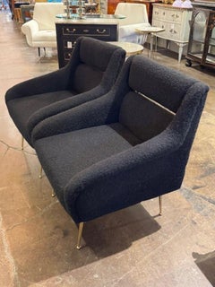 Pair of Black Mohair Mid-Century Modern Gigi Radice Design Lounge Chairs