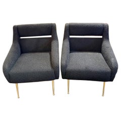 Pair of Black Mohair Mid-Century Modern Gigi Radice Design Lounge Chairs