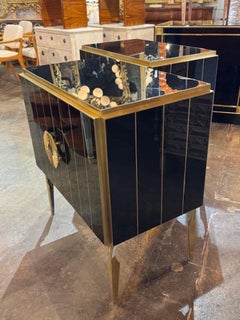 Pair of Black Murano Glass and Brass Cabinets