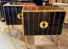 Pair of Black Murano Glass and Brass Cabinets