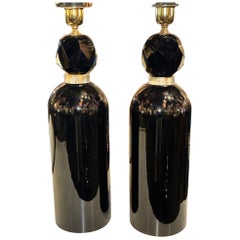 Pair of Black Murano Glass Cone Form Lamps