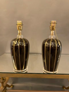 Pair of Black Murano Glass Table Lamps, Italy, 1960s