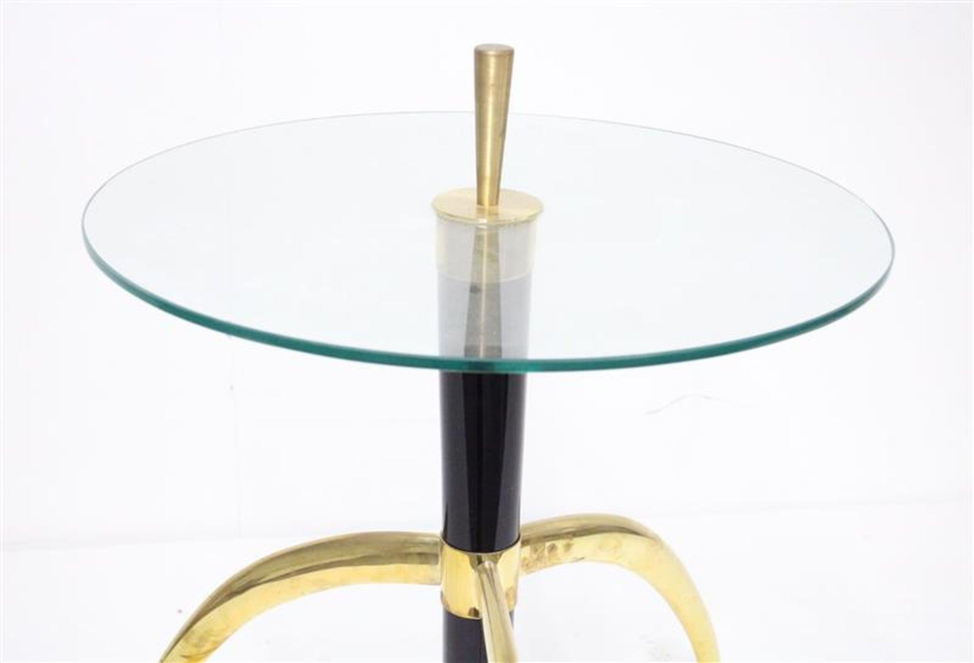 Brass Pair of Black Murano Glass Tables For Sale