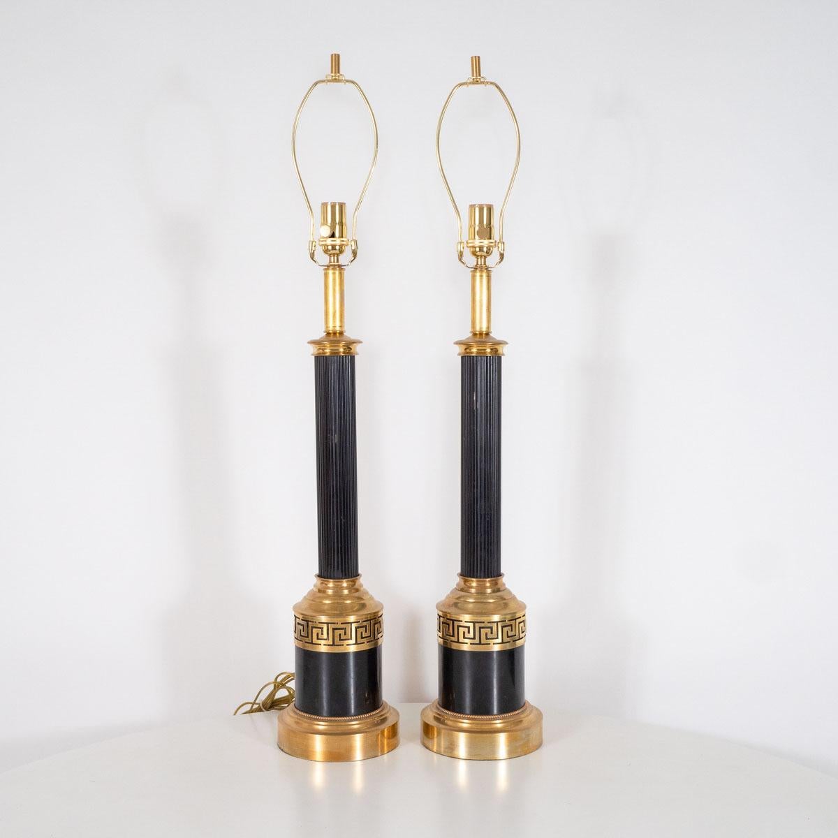American Pair of Black Neoclassical Table Lamps For Sale