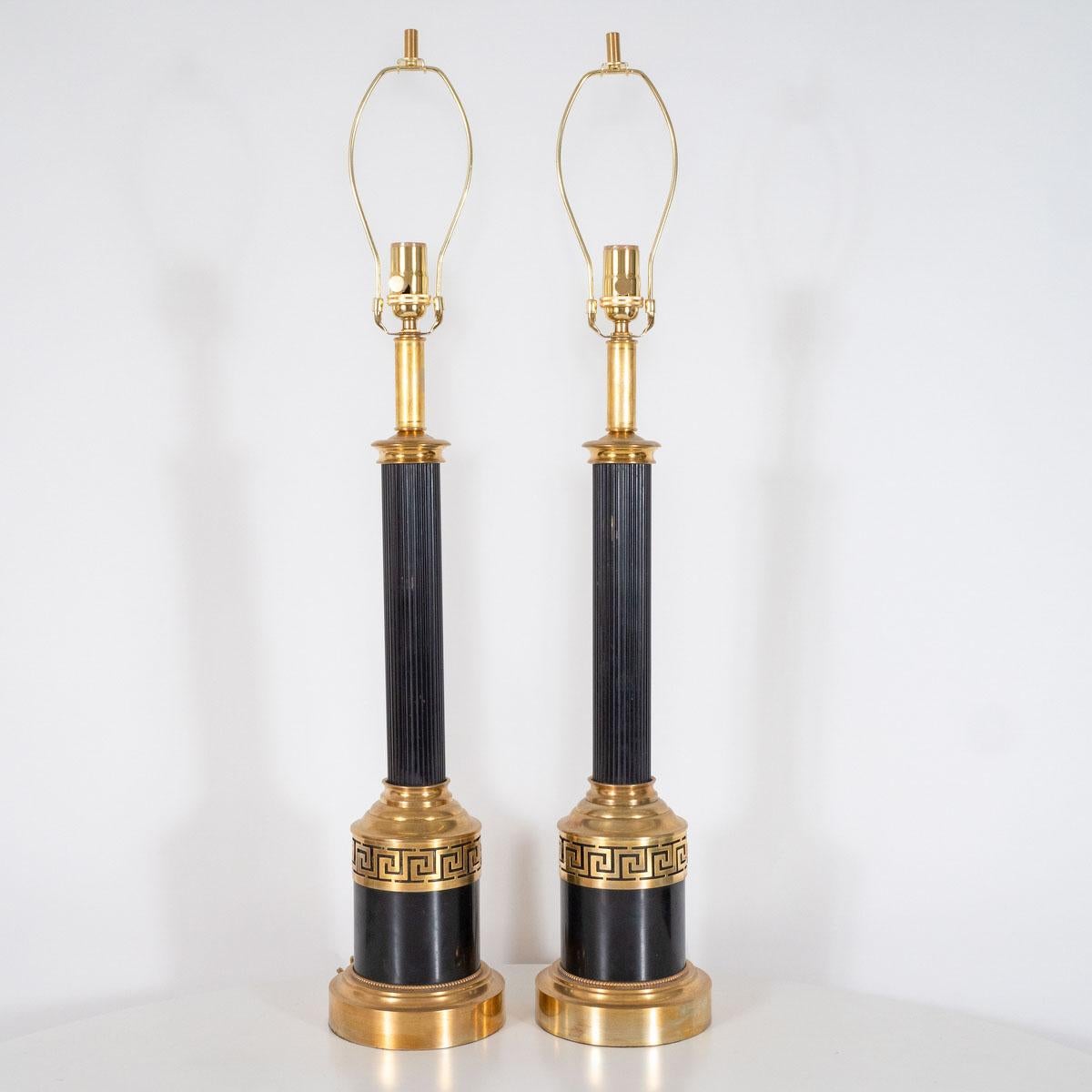 Pair of Black Neoclassical Table Lamps In Good Condition For Sale In Tarrytown, NY