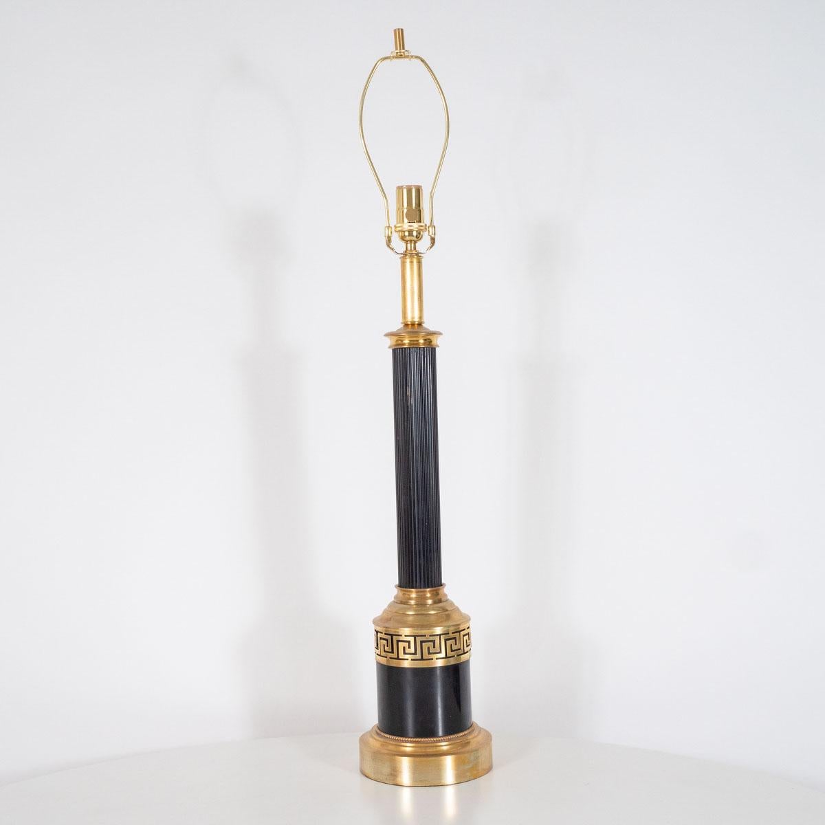 Metal Pair of Black Neoclassical Table Lamps For Sale