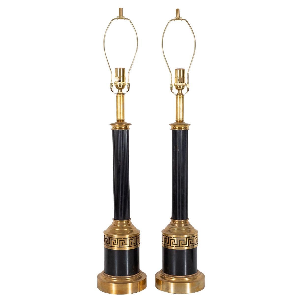 Pair of Black Neoclassical Table Lamps For Sale
