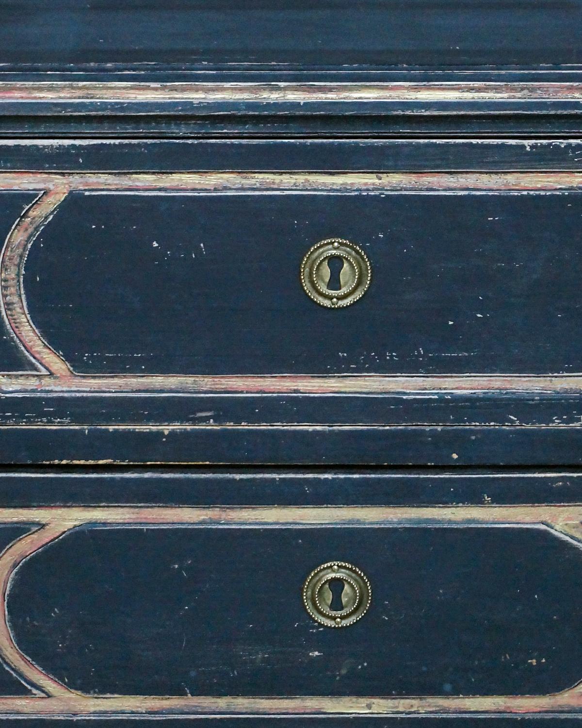 Wood Pair of Black Neoclassical Chests of Drawers