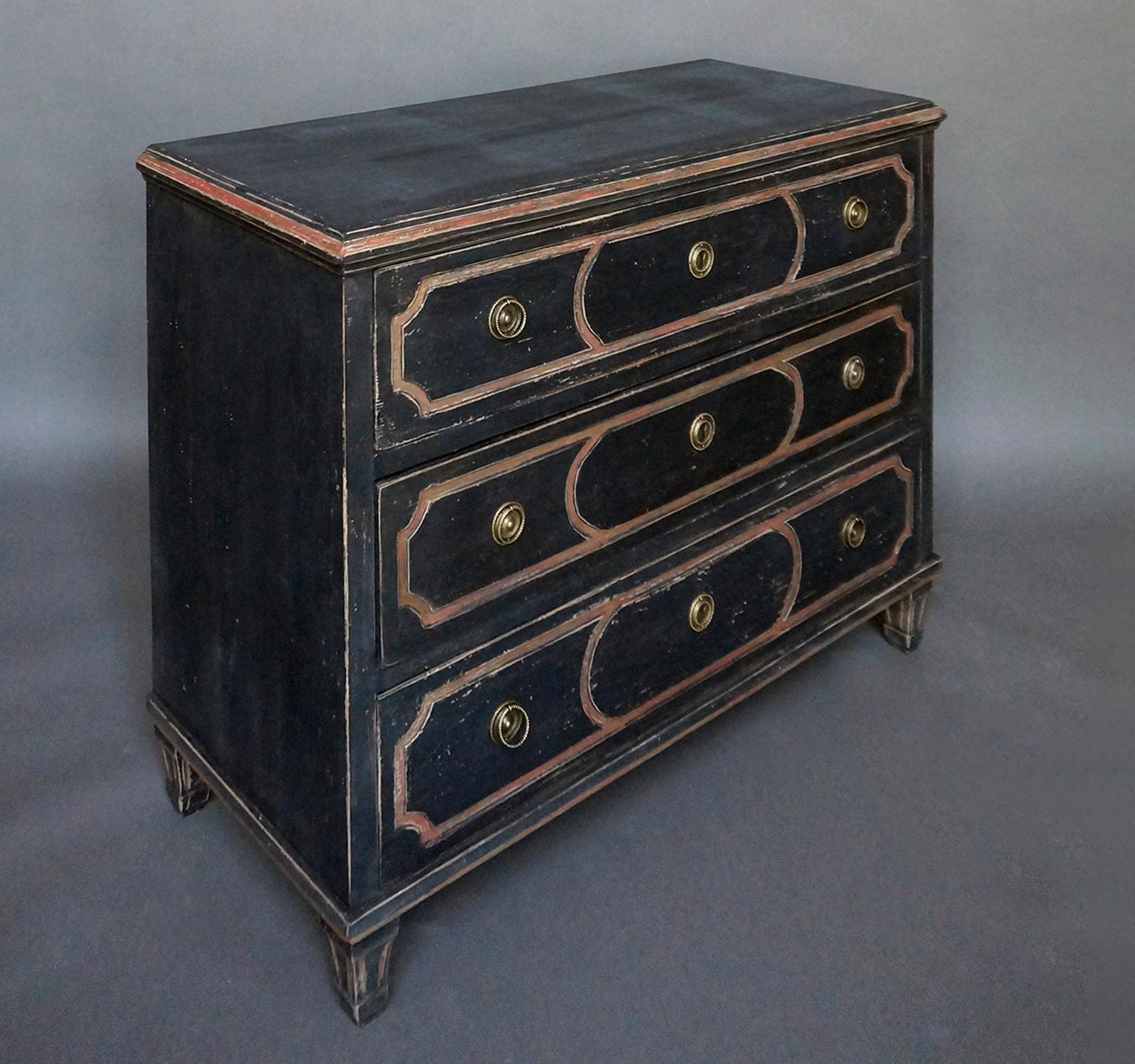Pair of Black Neoclassical Chests of Drawers 2