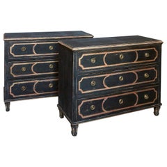 Pair of Black Neoclassical Chests of Drawers
