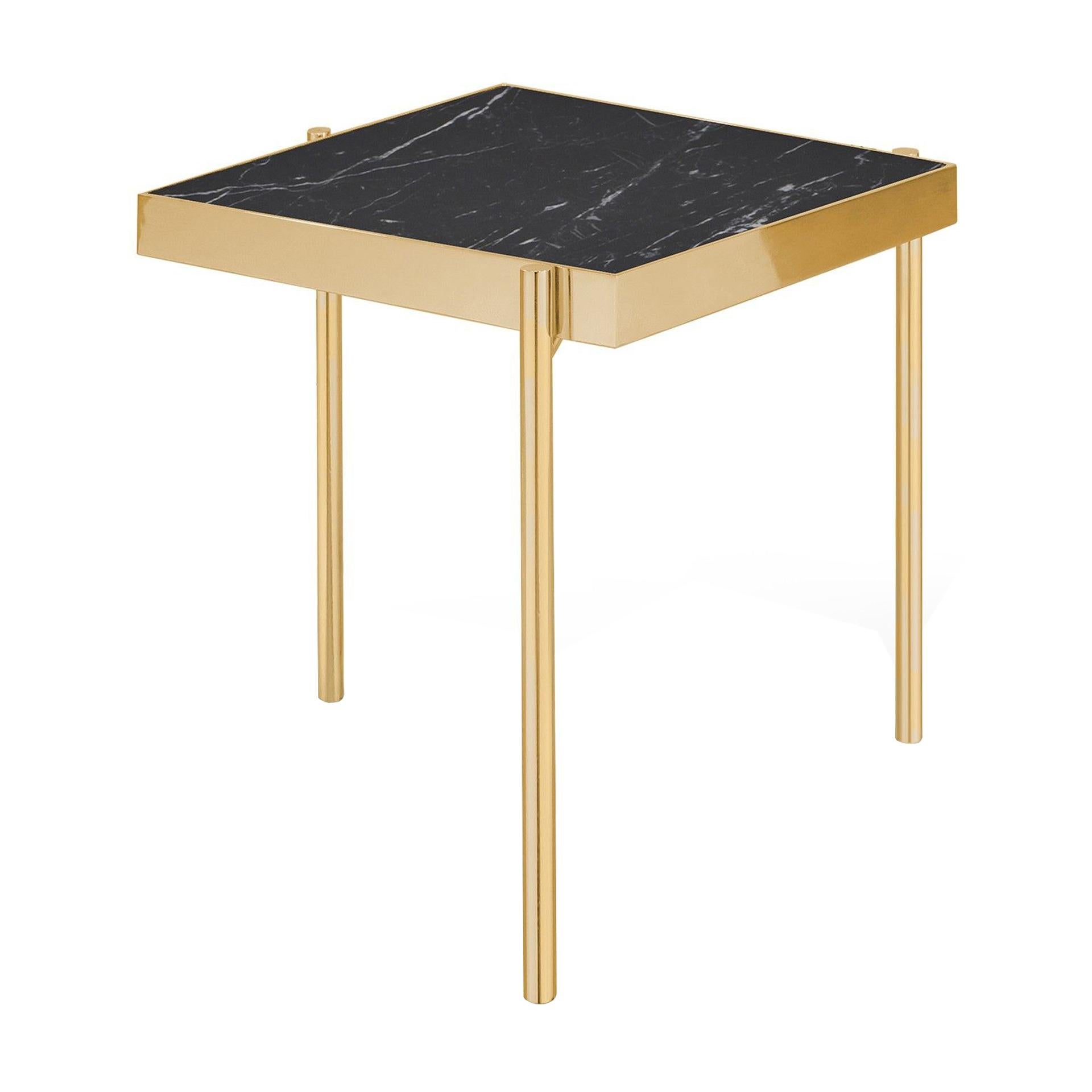 Gilt Pair of Black Nero Marquina Marble Gold Titanium Side Tables For Sale